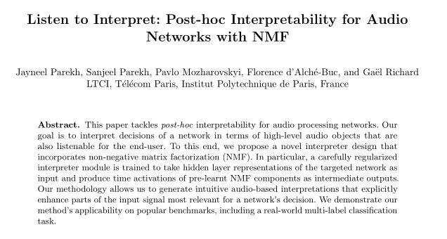 Listen to Interpret: Post-hoc Interpretability for Audio Networks with NMF